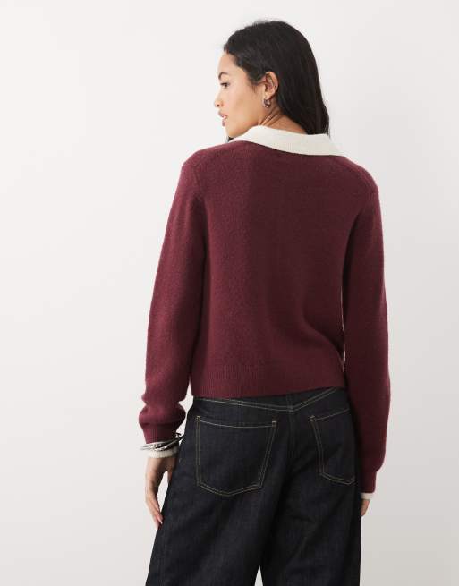 Abercrombie & Fitch v neck jumper in red, 4 of 4