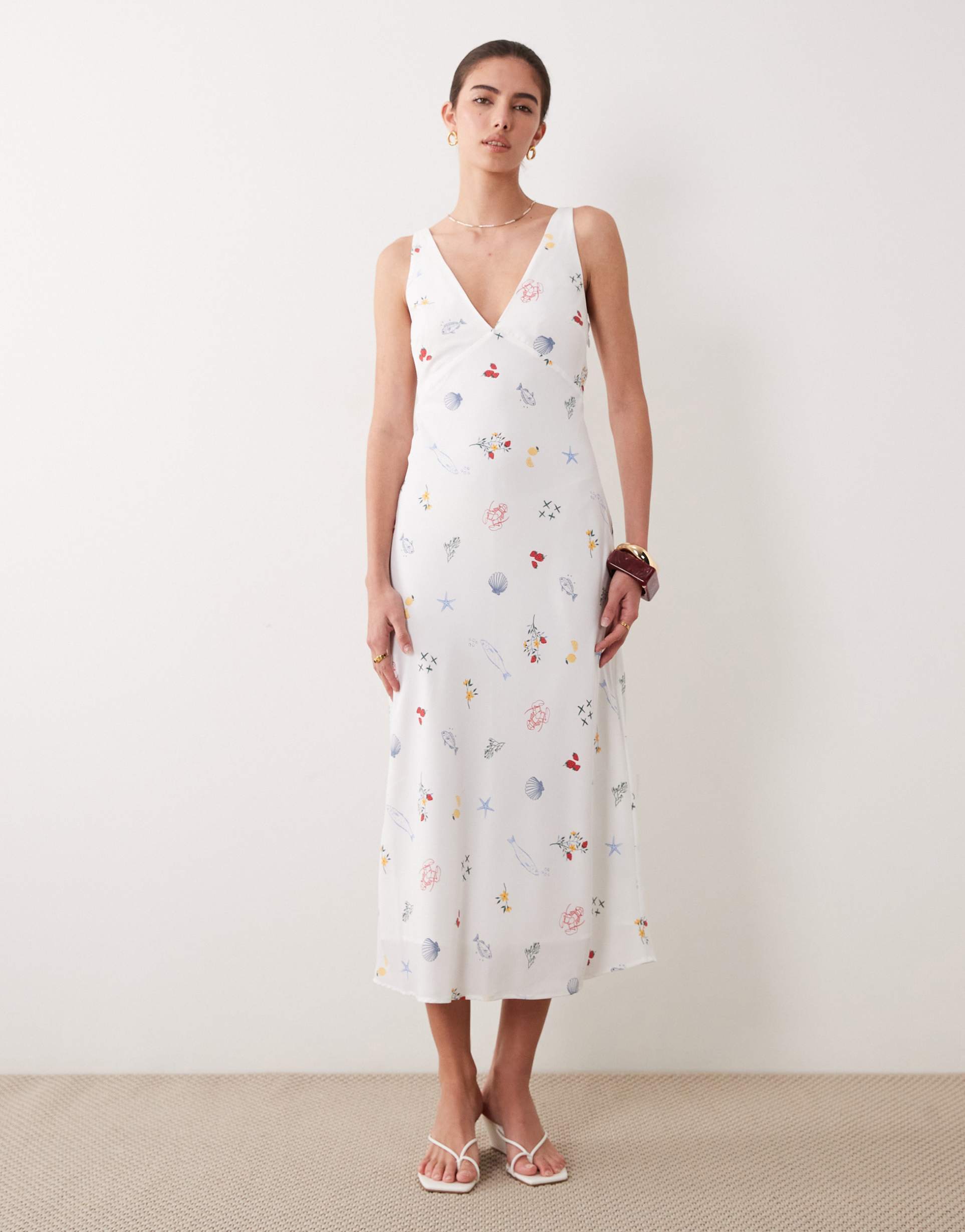 abercrombie & fitch v neck midi slip dress in summer print