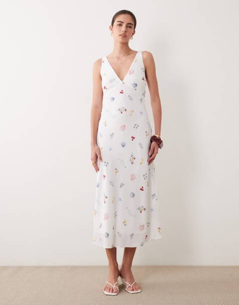 Abercrombie & Fitch v neck midi slip dress in summer print