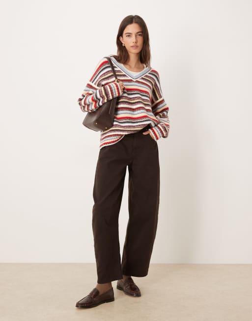 Abercrombie & Fitch v-neck striped long sleeve sweater in multi, 2 of 4