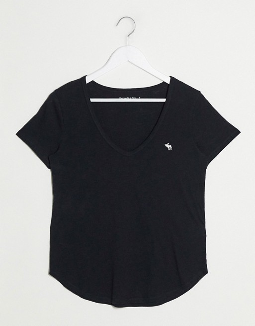 Abercrombie & Fitch v neck t-logo t-shirt in black