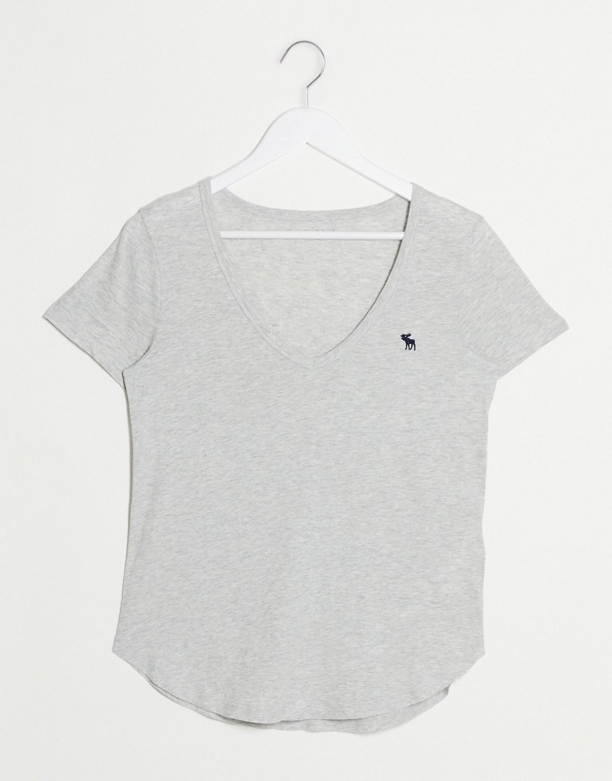 Abercrombie & Fitch v neck t-logo t-shirt in grey