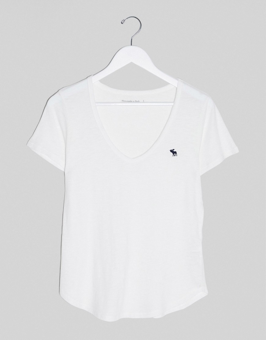 Abercrombie & Fitch v neck t-logo t-shirt in white