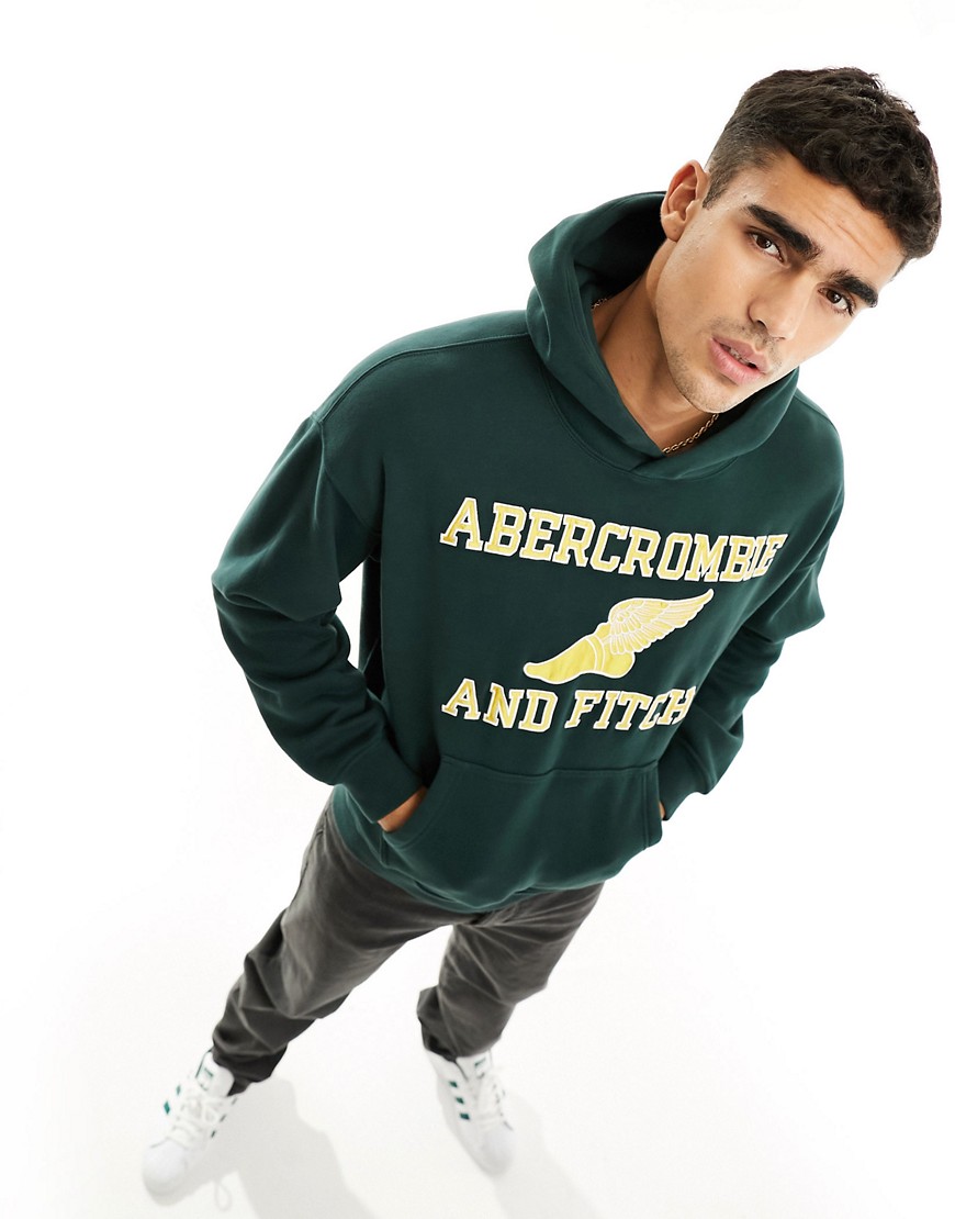 Abercrombie & Fitch varsity logo oversized hoodie in dark green