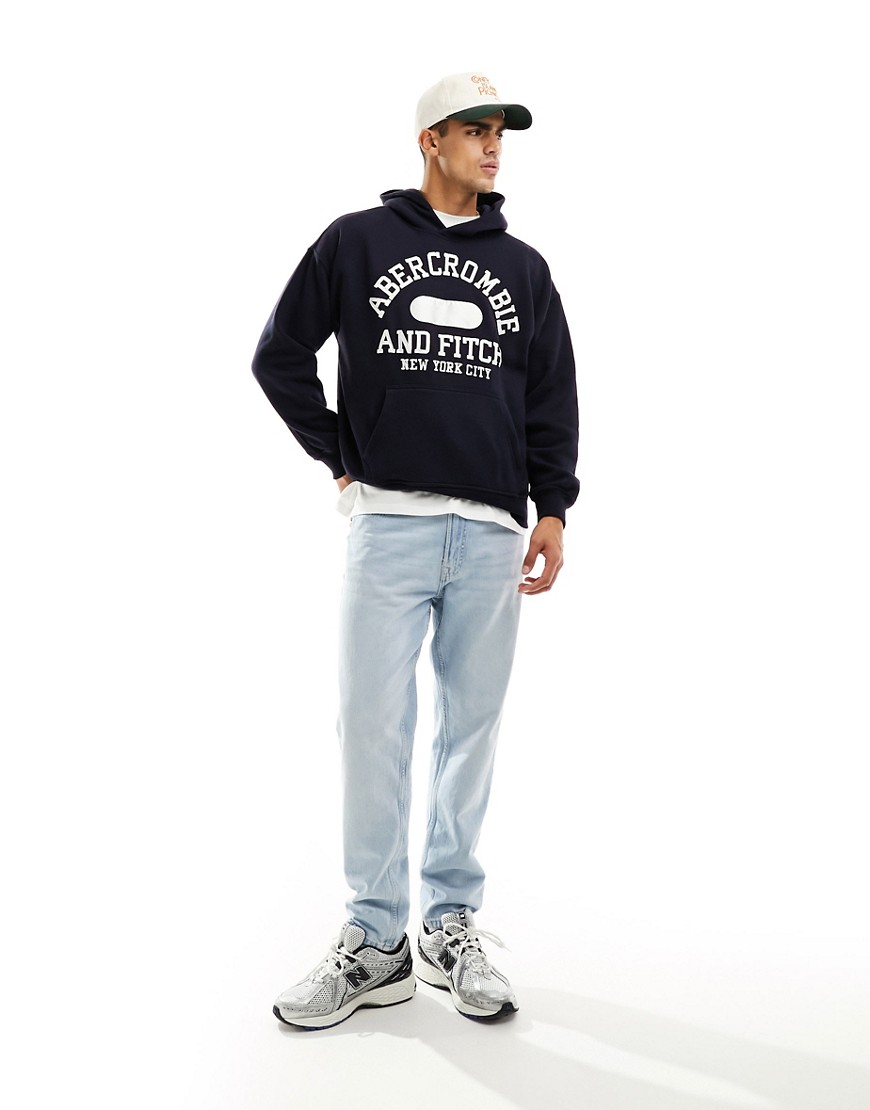 Abercrombie & Fitch varsity logo oversized hoodie in navy