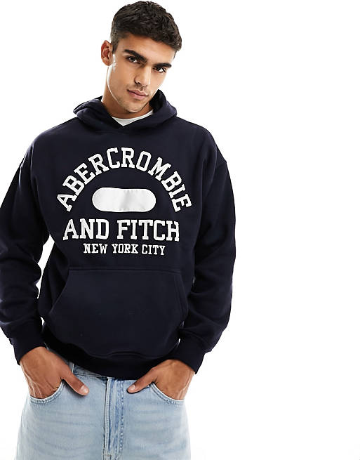Abercrombie & Fitch varsity logo oversized hoodie in navy