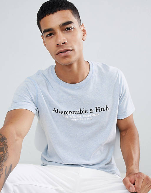 Abercrombie & Fitch varsity print logo t-shirt in light blue marl | ASOS