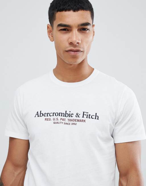 Abercrombie And Fitch Varsity Print Logo T Shirt In White Asos