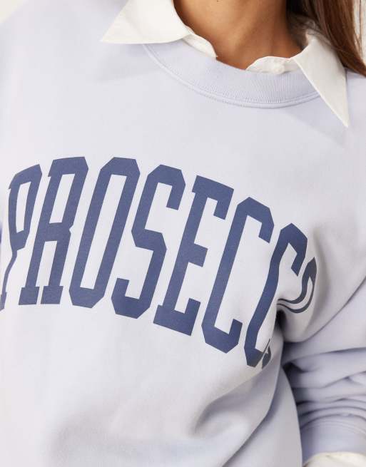 Abercrombie & Fitch varsity slogan crew neck sweat in blue, 2 of 4