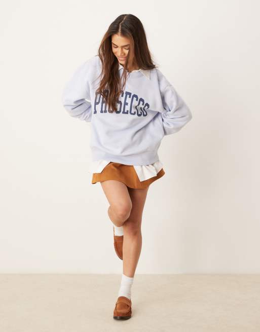 Abercrombie & Fitch varsity slogan crew neck sweat in blue, 4 of 4