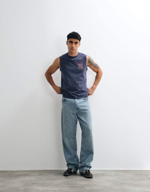 Abercrombie & Fitch - Vasket marineblå oversized tanktop, 5 af 5