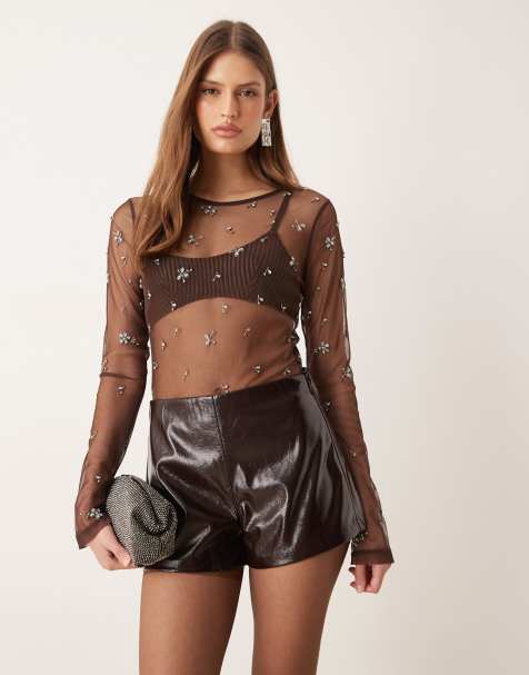 Abercrombie & Fitch vegan leather high rise micro shorts in burgundy