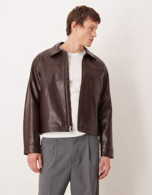 Abercrombie & Fitch vegan leather jacket in burgundy brown