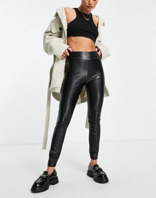 Abercrombie & Fitch leather leggings in black - BLACK
