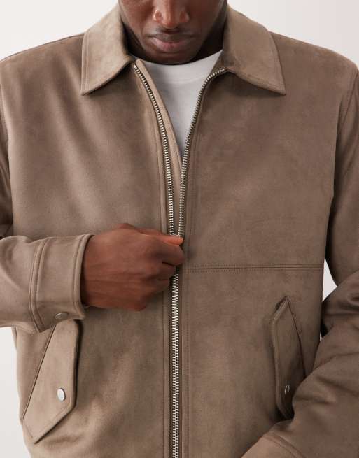 Abercrombie & Fitch vegan suede bomber jacket with collar in light brown, 5 of 5