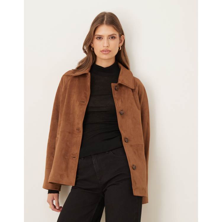 Abercrombie & Fitch vegan suede jacket in light brown | ASOS