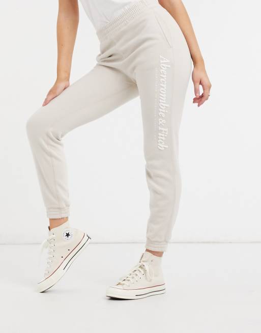 Abercrombie & Fitch vertical logo sweatpants in cream