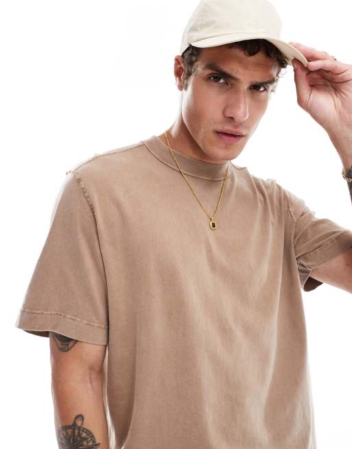 Abercrombie & Fitch – Verwaschenes Vintage-T-Shirt in Hellbraun/Braun