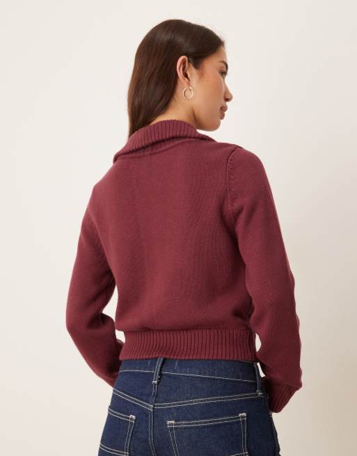 Abercrombie & Fitch - Vest met rits in bordeauxrood, 3 van 4