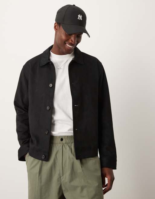 Abercrombie & Fitch - Veste boutonnée ajustée imitation daim - Noir