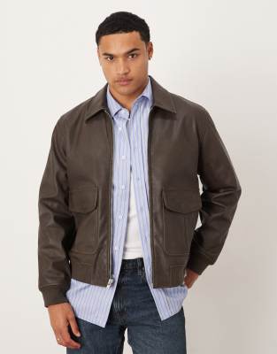 Abercrombie & Fitch - Veste courte coupe carrée en imitation cuir - Marron-Brown