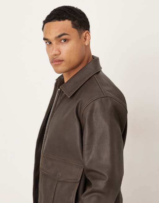 Abercrombie & Fitch - Veste courte coupe carrée en imitation cuir - Marron, 4 de 5