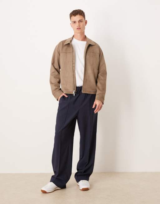 Abercrombie & Fitch - Veste courte et légère en daim avec fermeture éclair - Beige
