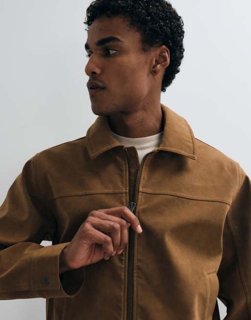 Abercrombie & Fitch veste zippée en daim synthétique marron clair, 4 de 5