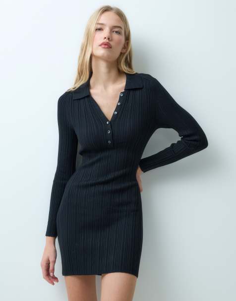 Abercrombie & Fitch vestido mini de punto de manga larga con cuello en negro - view 1