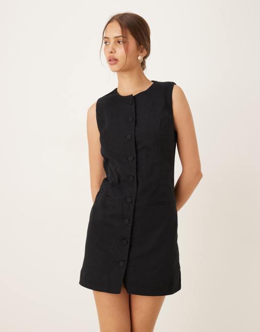 Abercrombie & Fitch - Vestito blazer corto accollato senza maniche nero in lino, 4 di 4