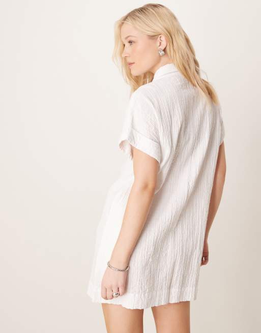 Abercrombie & Fitch - Vestito camicia corto bianco testurizzato, 3 di 4