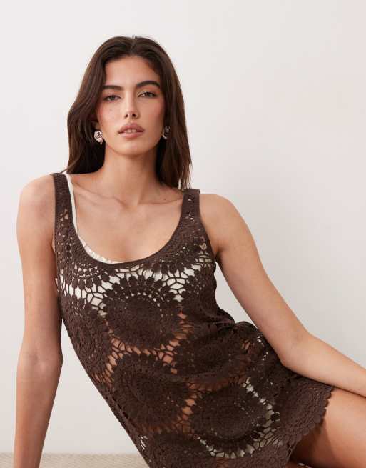 Abercrombie & Fitch - Vestito copricostume corto marrone, 3 di 4