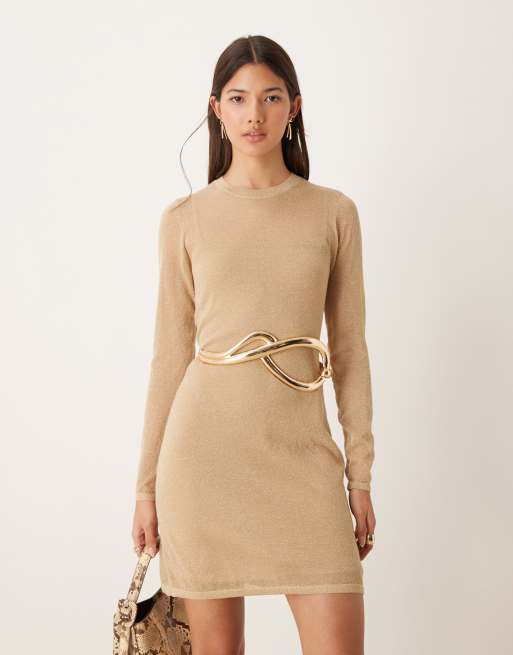 Abercrombie & Fitch - Vestito corto in maglia oro metallizzato