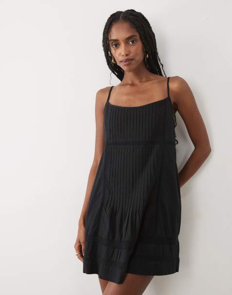 Abercrombie & Fitch - Vestito corto svasato fluido con scollo squadrato nero con pinces - view 1