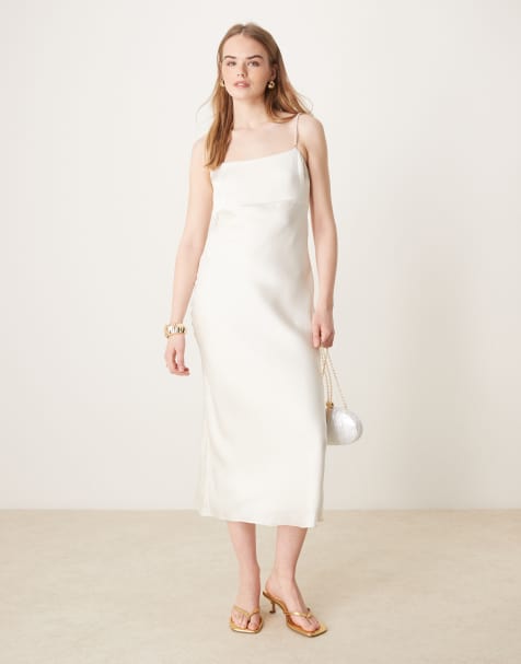 Abercrombie & Fitch - Vestito lungo da sposa stile sottoveste bianco con spalline con perle - view 1