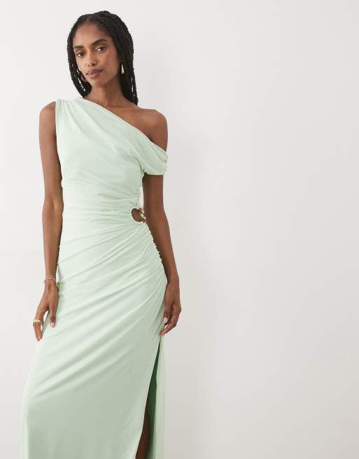 Abercrombie & Fitch - Vestito lungo monospalla in rete verde con cut-out, 4 di 4