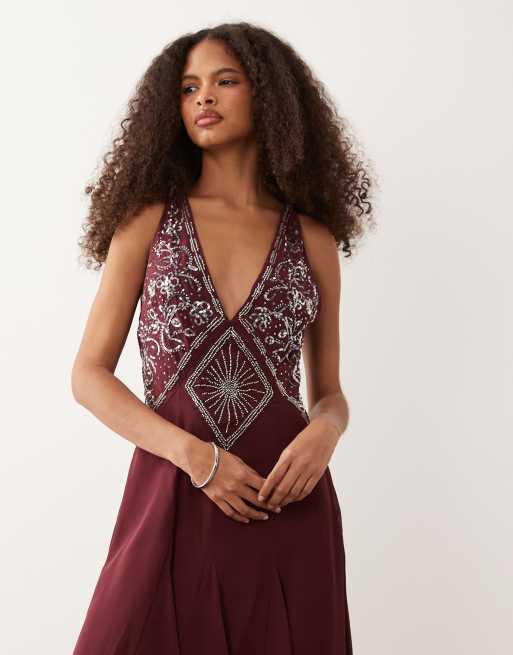 Abercrombie & Fitch - Vestito lungo rosso con scollo profondo e incrocio sul retro, 2 di 4