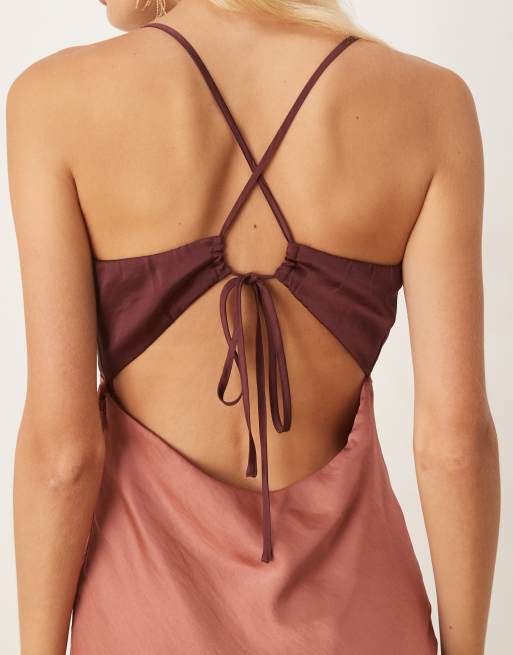Abercrombie & Fitch - Vestito lungo stile sottoveste rosa con lacci e scollo sul retro, 3 di 4
