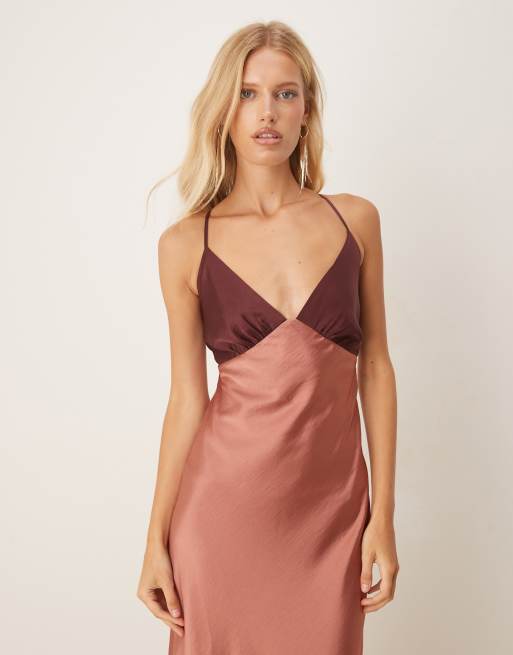 Abercrombie & Fitch - Vestito lungo stile sottoveste rosa con lacci e scollo sul retro, 4 di 4
