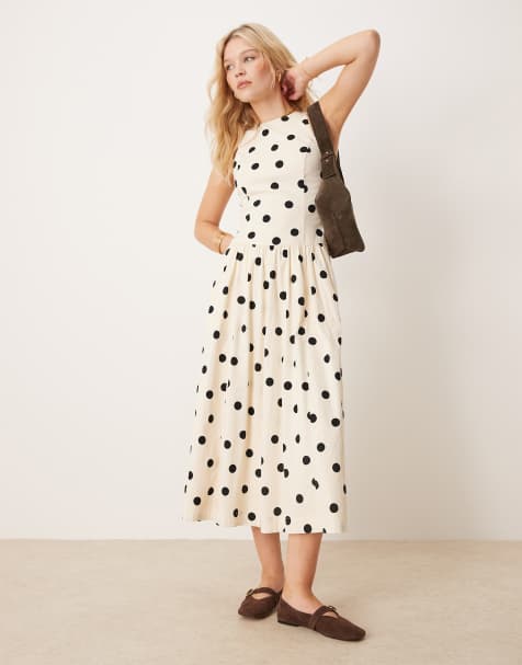 Abercrombie & Fitch - Vestito midi accollato con vita scesa a pois neri - view 1
