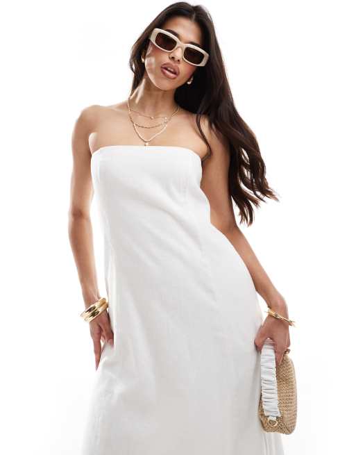 Abercrombie Fitch Vestito midi misto lino bianco senza spalline
