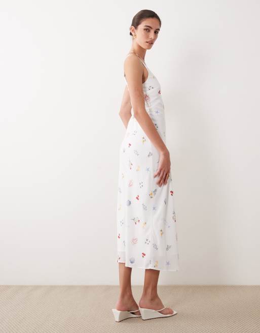 Abercrombie & Fitch - Vestito sottoveste midi con scollo a V e stampa estiva, 3 di 4
