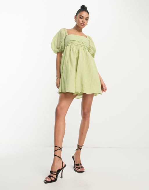 Abercrombie & Fitch - Vestito verde in popeline con maniche a sbuffo , 3 di 4