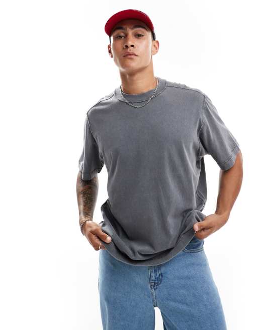 Abercrombie & Fitch vintage blank relaxed fit acid wash t-shirt in grey