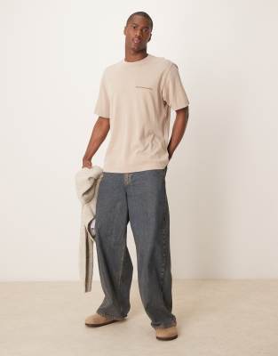 Abercrombie & Fitch vintage logo oversized fit t-shirt with back print in grey acid wash