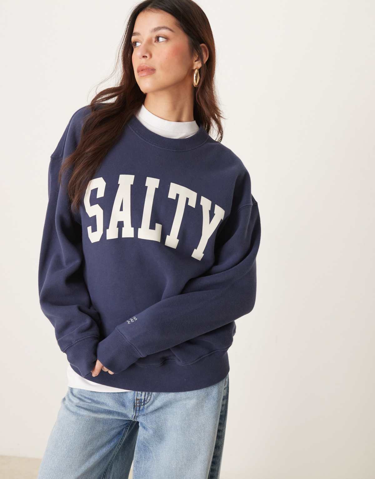 Abercrombie & Fitch vintage tennis crew neck graphic sweatshirt in dark blue