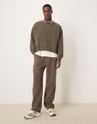 vintage wash open hem sweatpants in brown