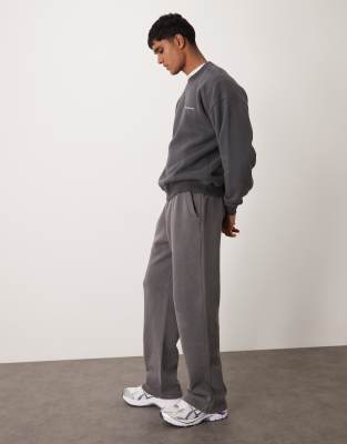 vintage wash open hem sweatpants in mid gray