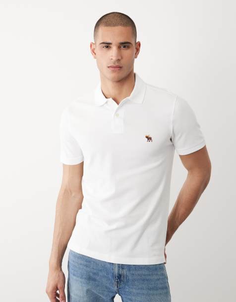 Abercrombie & Fitch – Vit, kortärmad pikétröja med ikonlogga - view 1