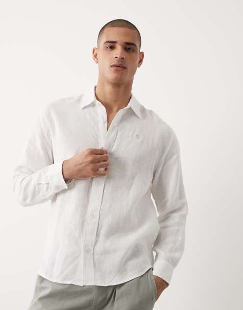 Abercrombie & Fitch – Vit långärmad skjorta i 100% lin med ikonlogga - view 1